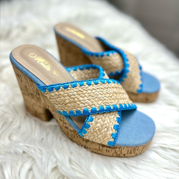 Blue Woven Cork Wedge - Picture 3 of 9